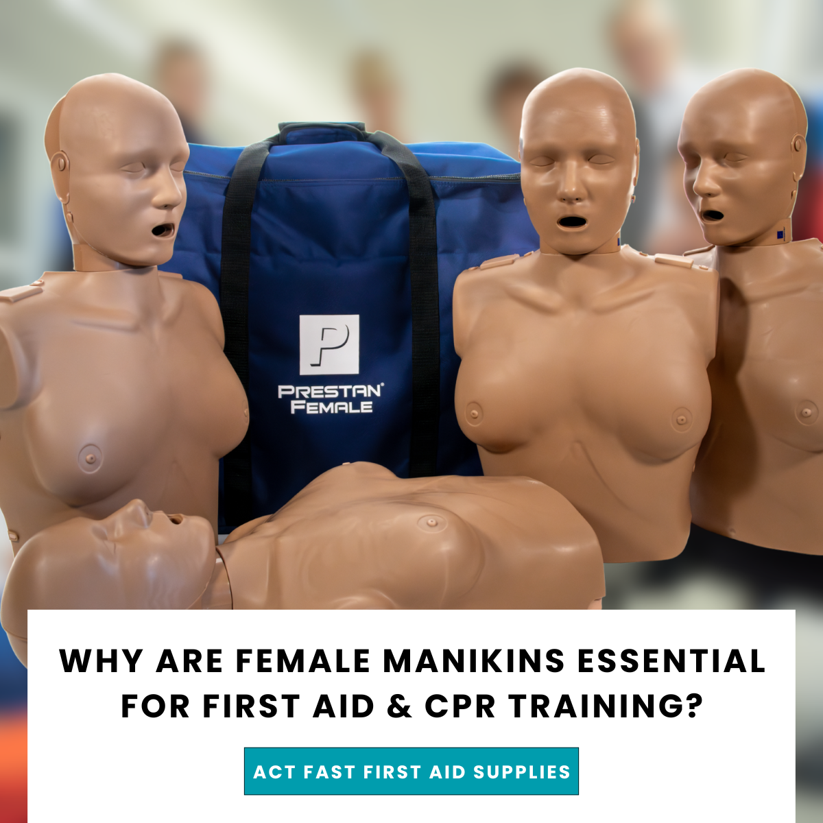 4 female manikins for learning about first aid and life saving CPR on women