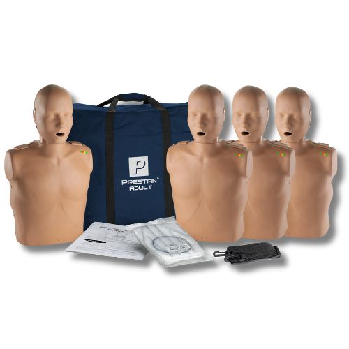 PRESTAN Professional adult  CPR training manikins with feedback monitor, 4-pack, for first aid and CPR training, dark-skin