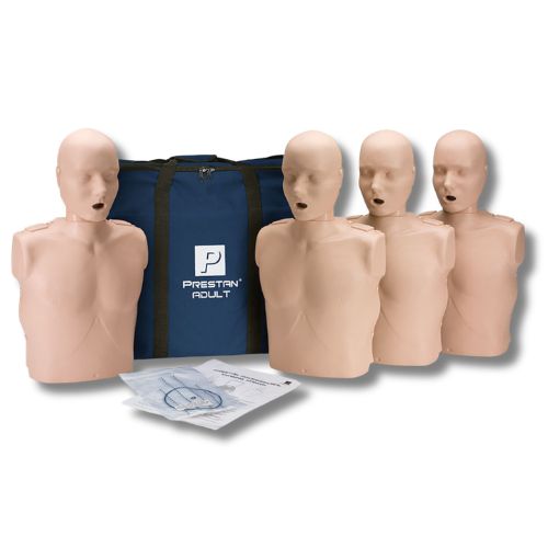 PRESTAN Professional adult  CPR training manikins with feedback monitor, 4-pack, for first aid and CPR training, medium-skin