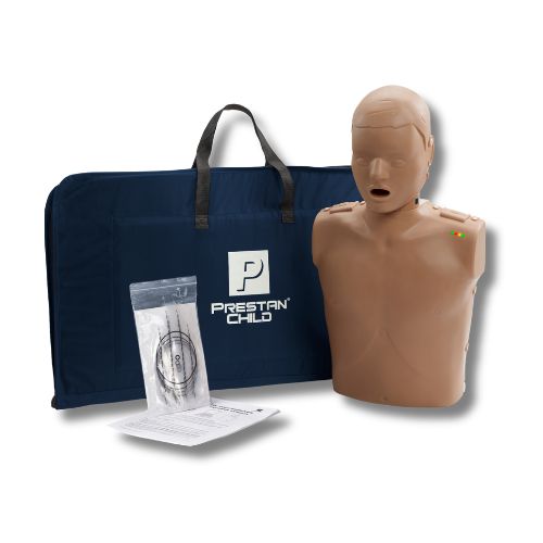 PRESTAN Professional child CPR training manikin with feedback monitors, single for first aid and CPR training, dark-skin