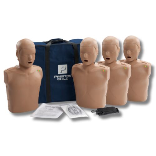 PRESTAN Professional child CPR training manikins with feedback monitors, 4-pack for first aid and CPR training, dark-skin