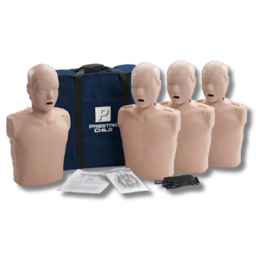 PRESTAN Professional child CPR training manikins with feedback monitors, 4-pack for first aid and CPR training, medium-skin