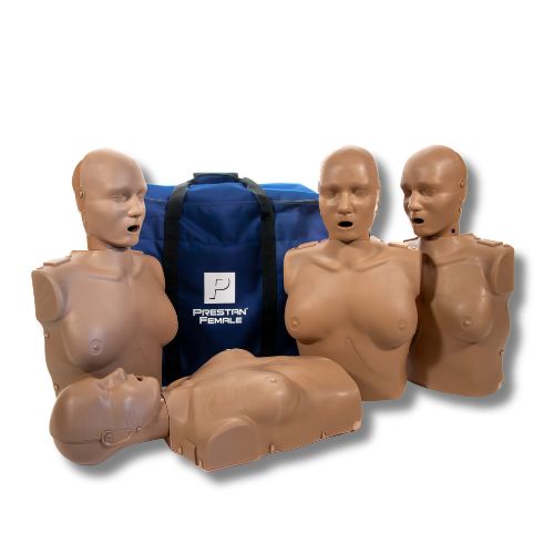 PRESTAN Professional adult female CPR training manikins with feedback monitor, 4-pack, for first aid and CPR training, dark-skin