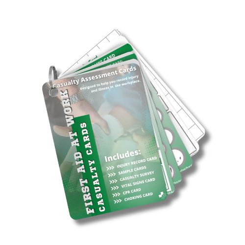 A6 First Aid at Work Casualty Cards on keychain designed to record injury and illness in the workplace
