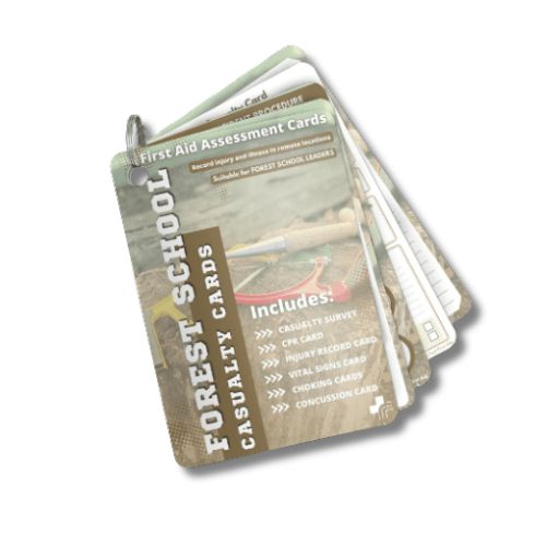 A6 Forest School First Aid Casualty Cards on keychain including CPR and choking assessment for forest school leaders