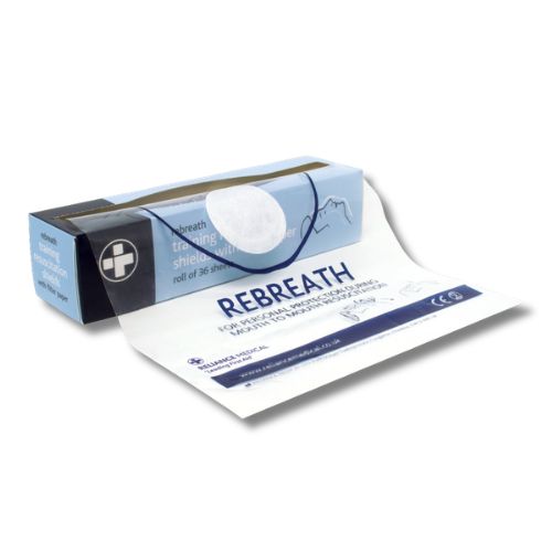 Rebreath CPR training resuscitation shields with filter paper, roll of 36 sheets for first aid and CPR training