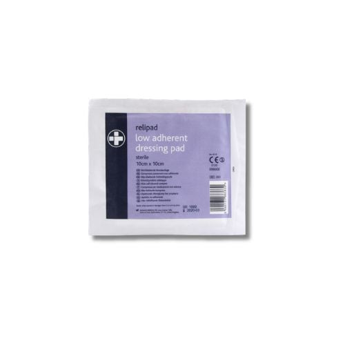 Relipad Low Adherent Dressing Pads - 10cm x 10cm - Box of 100 for minor first aid related wounds