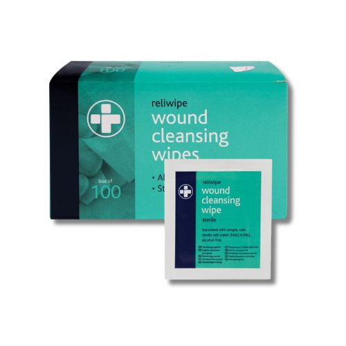 Reliwipe Saline Wound Cleansing Wipes – Box of 100 for first aid injuries