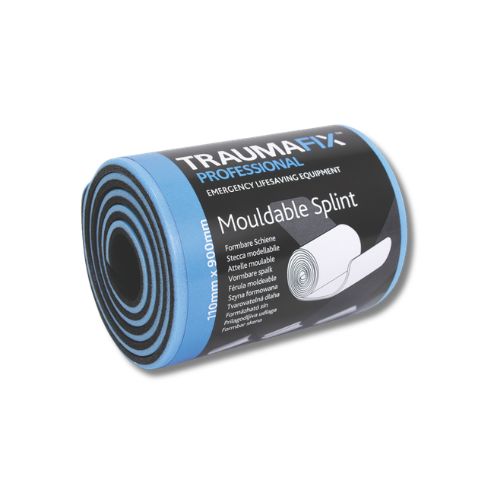 Traumafix professional mouldable splint rolled out flat, demonstrating flexible foam structure designed for cutting, shaping, and immobilising injuries on limbs and joints.